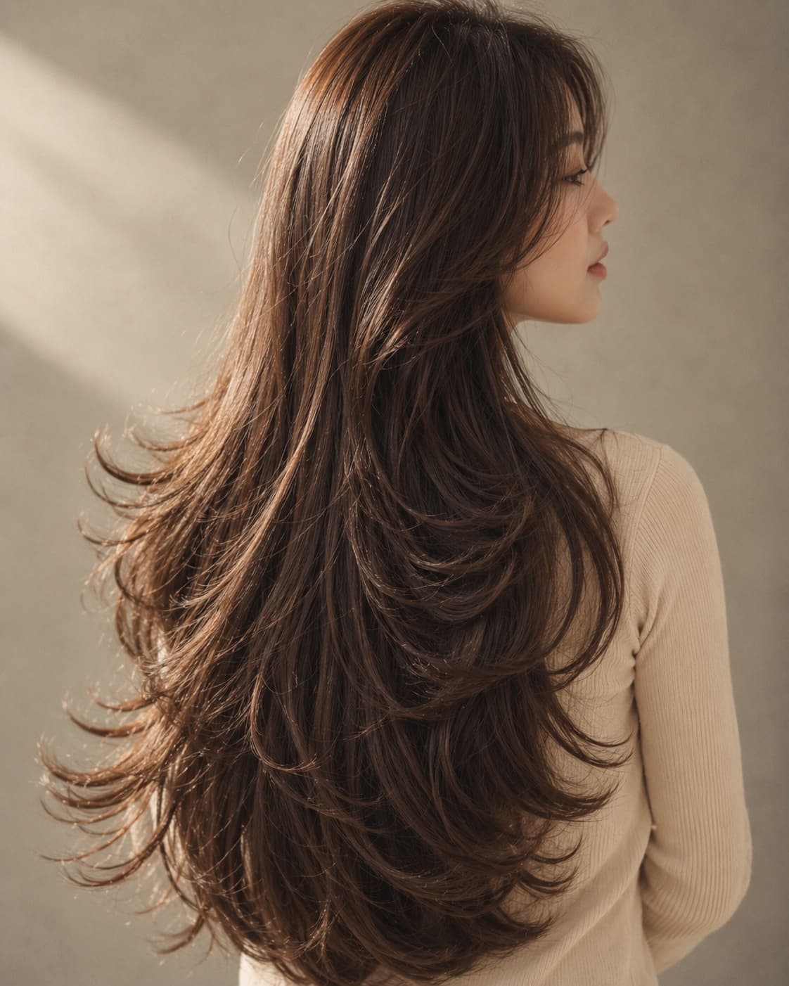롱 레이어드 헤어 뒷모습