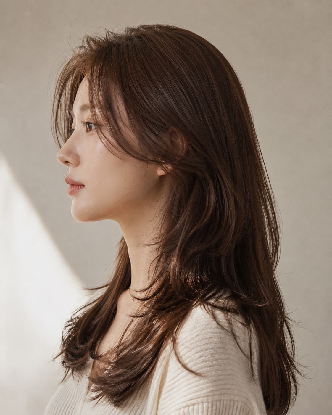 롱 레이어드 옆모습